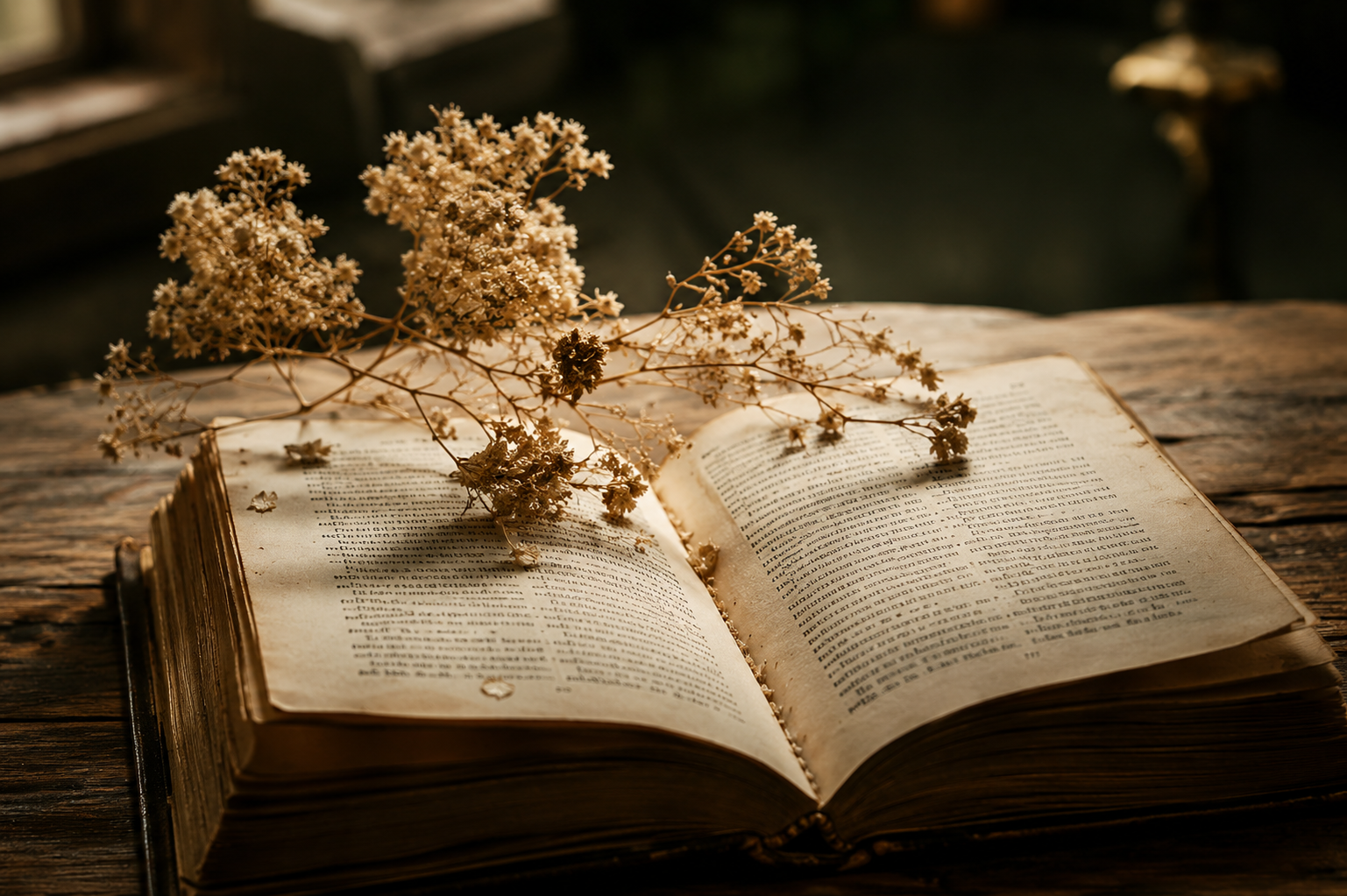 Open book on a rustic table